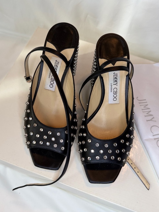 Jimmy Choo Shoes - Jimmy Choo Black Leather Studded Slingback Heels